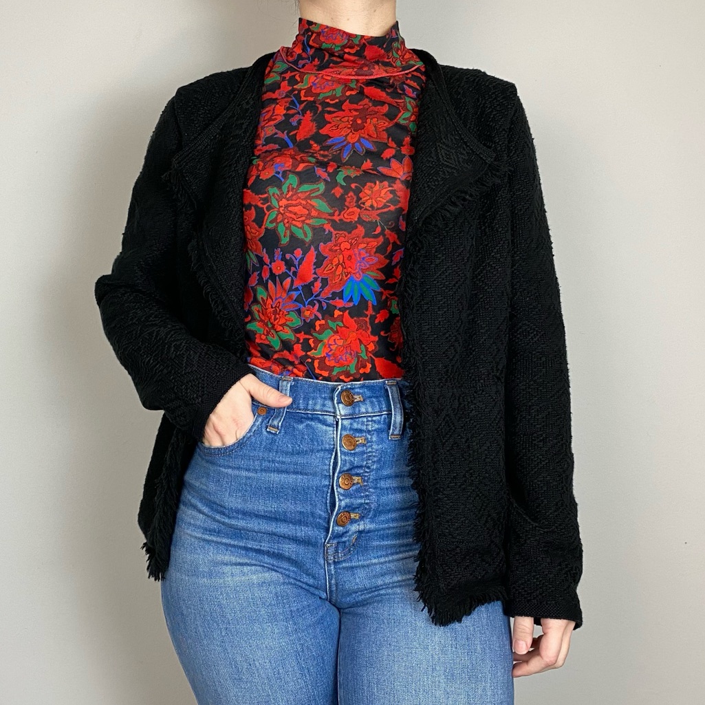 Faherty Santa Ana Black Diamond Embroidered Fringe Sweater Jacket